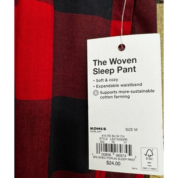 Sonoma Red & Black Plaid Cotton Pajama Pants With Drawstring For Men - Picture 8 of 8